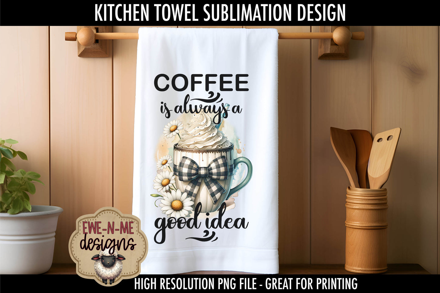 Coffee Mug Plaid Bow Daisy -  Kitchen Towel Sublimation Designs
