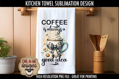 Coffee Mug Plaid Bow Daisy -  Kitchen Towel Sublimation Designs