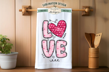 Valentine Love Hearts and Doodle Letters - Kitchen Towel Sublimation Designs