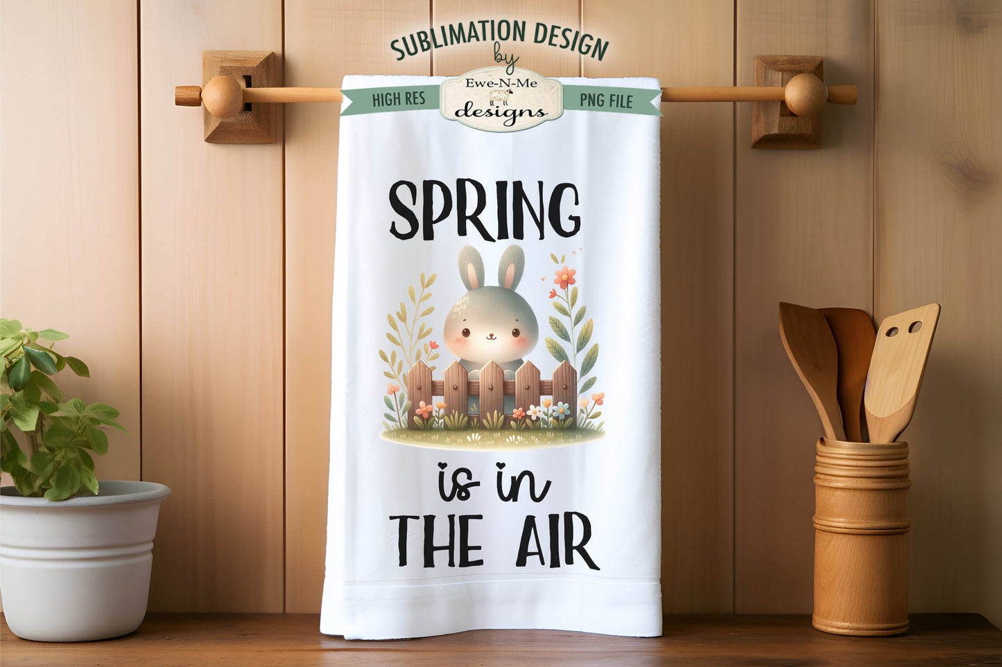 Spring Easter Bunnies with Fence - Kitchen Towel Sublimation Designs