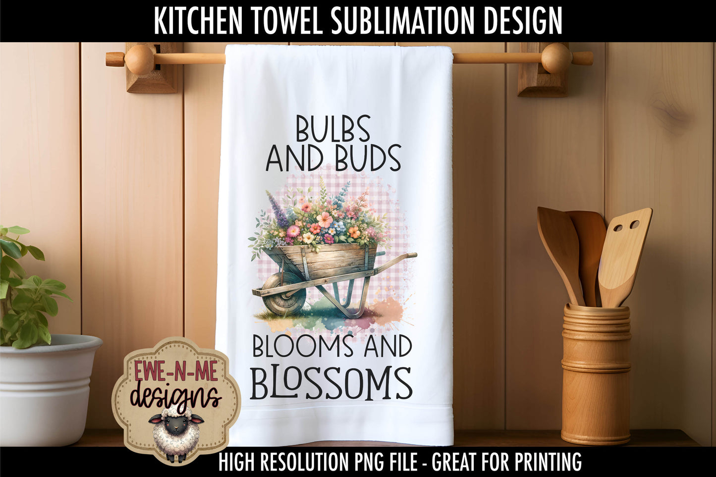 Spring Flowers Wheelbarrows - Kitchen Towel Sublimation Designs