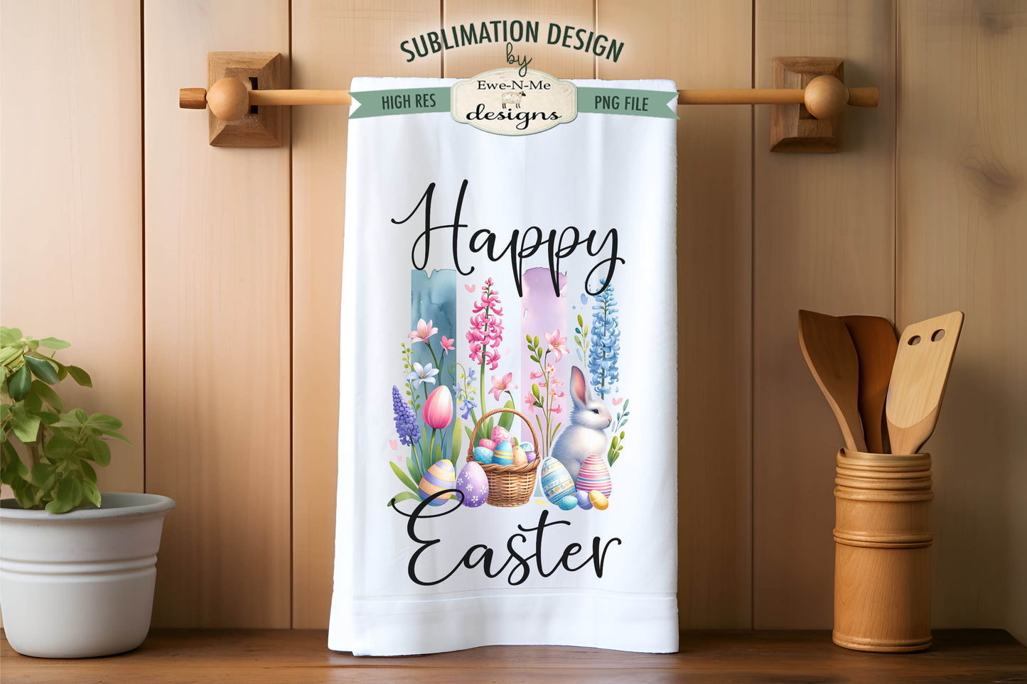 Easter Brush Stroke Spring Flowers - Kitchen Towel Sublimation Designs