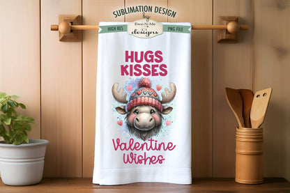 Valentine Wishes Moose - Kitchen Towel Sublimation Designs