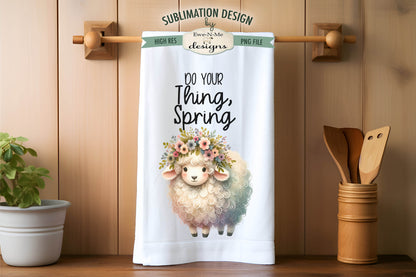 Cute Spring Sheep with Flowers - Kitchen Towel Sublimation Designs