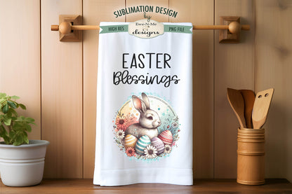 Easter Blessings Bunny with Eggs - Kitchen Towel Sublimation Designs