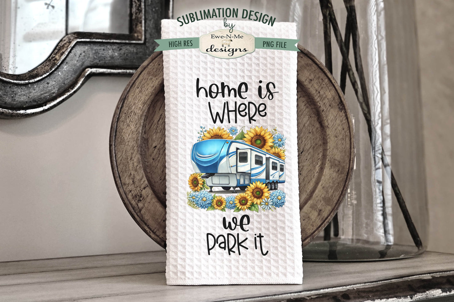 Fifth Wheel Campers with Flowers - Bundle of 5 - Kitchen Towel Sublimation Designs