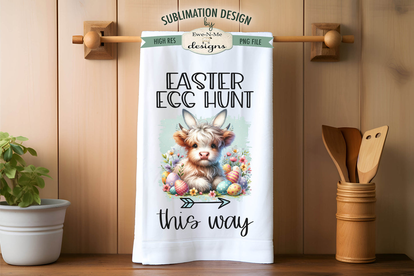 Easter Highland Cows Bunny Ears - Kitchen Towel Sublimation Designs