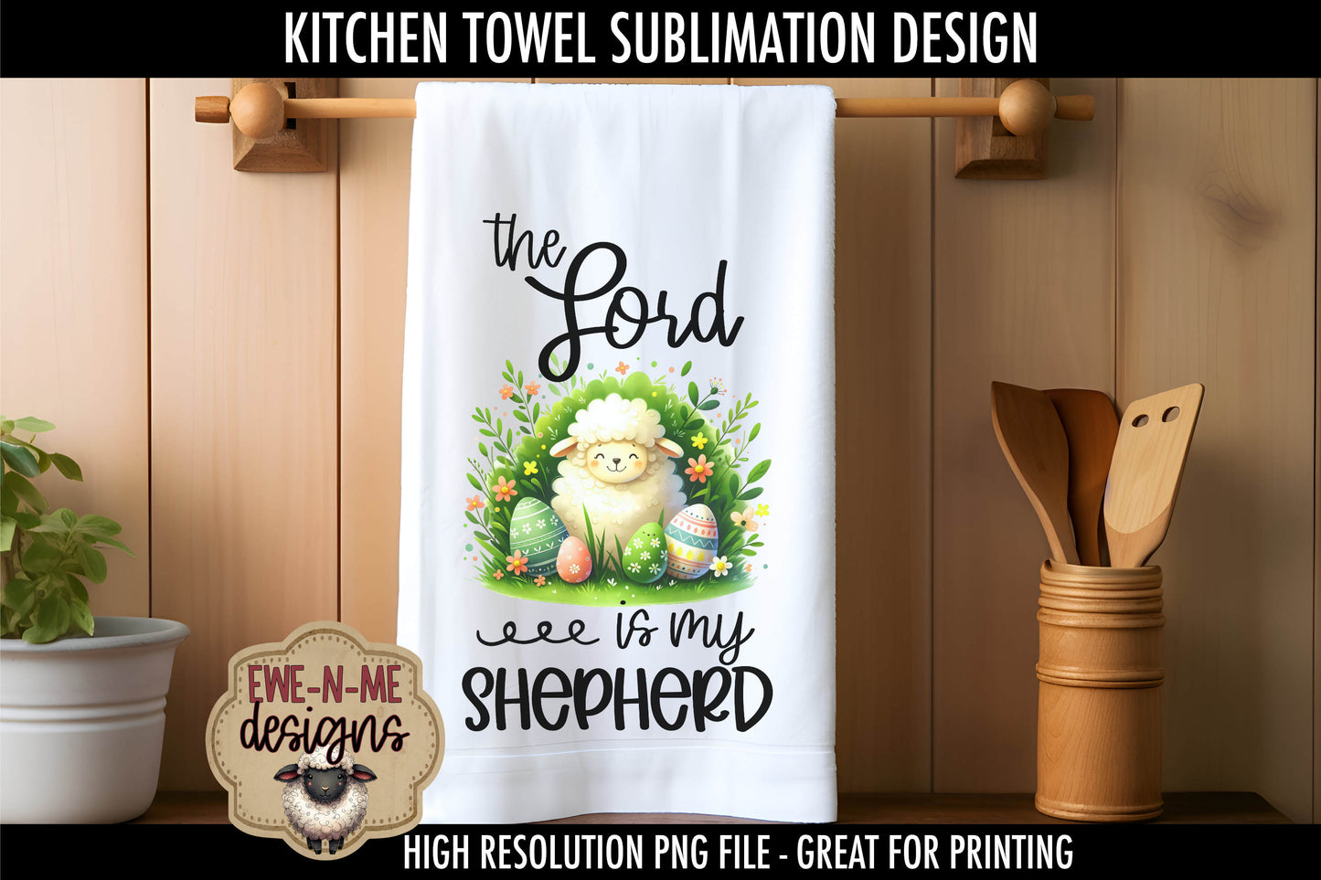 Easter Sheep With Decorated Eggs - Kitchen Towel Sublimation Designs