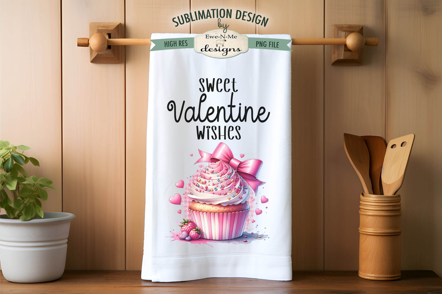 Valentine Cupcakes Hugs Kisses - Kitchen Towel Sublimation Designs