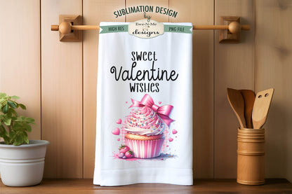 Valentine Cupcakes Hugs Kisses - Kitchen Towel Sublimation Designs