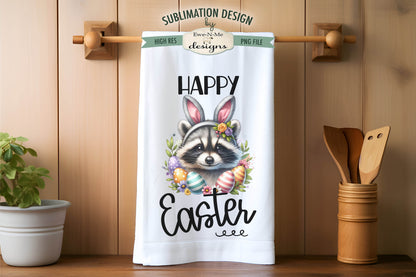 Easter Raccoon with Bunny Ears - Kitchen Towel Sublimation Designs