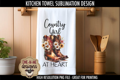 Cowgirl Boots with Daisy Country Girl - Kitchen Towel Sublimation Designs
