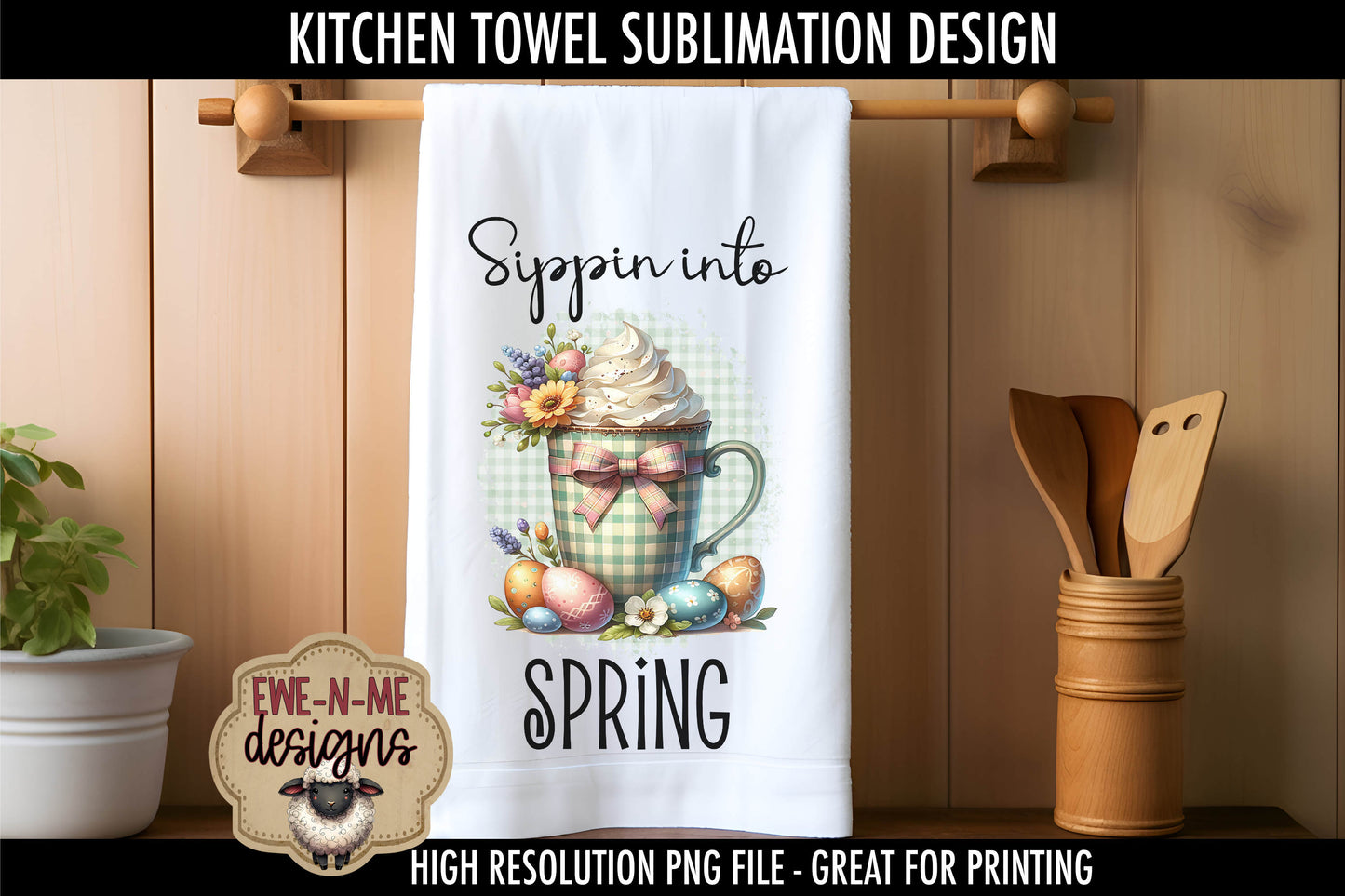 Plaid Spring Mugs With Easter Eggs - Kitchen Towel Sublimation Designs