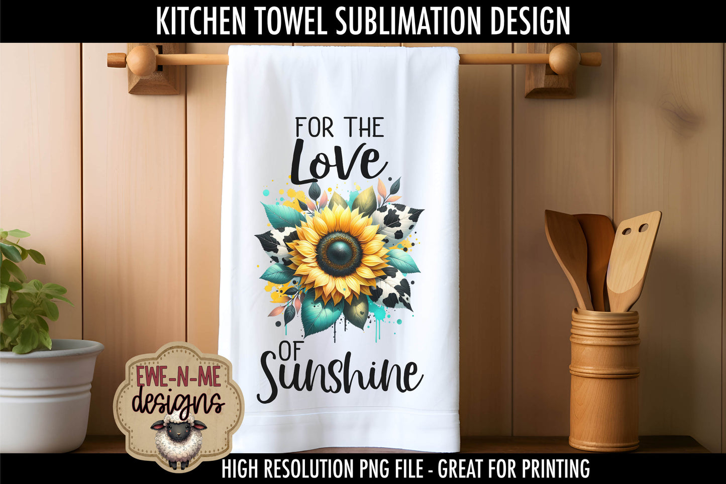 Cow Print Sunflowers -  Kitchen Towel Sublimation Designs