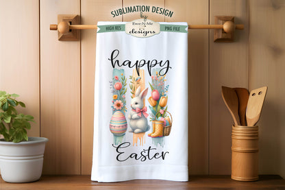 Easter Brush Stroke Bunny Flowers - Kitchen Towel Sublimation Designs
