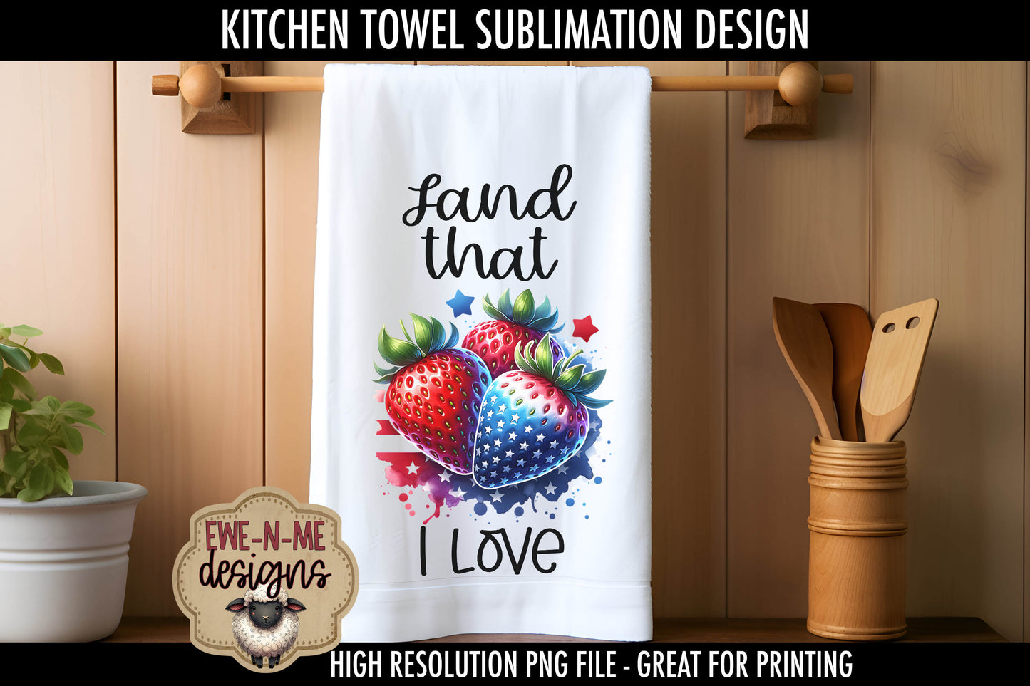 Patriotic Strawberries - Kitchen Towel Sublimation Designs