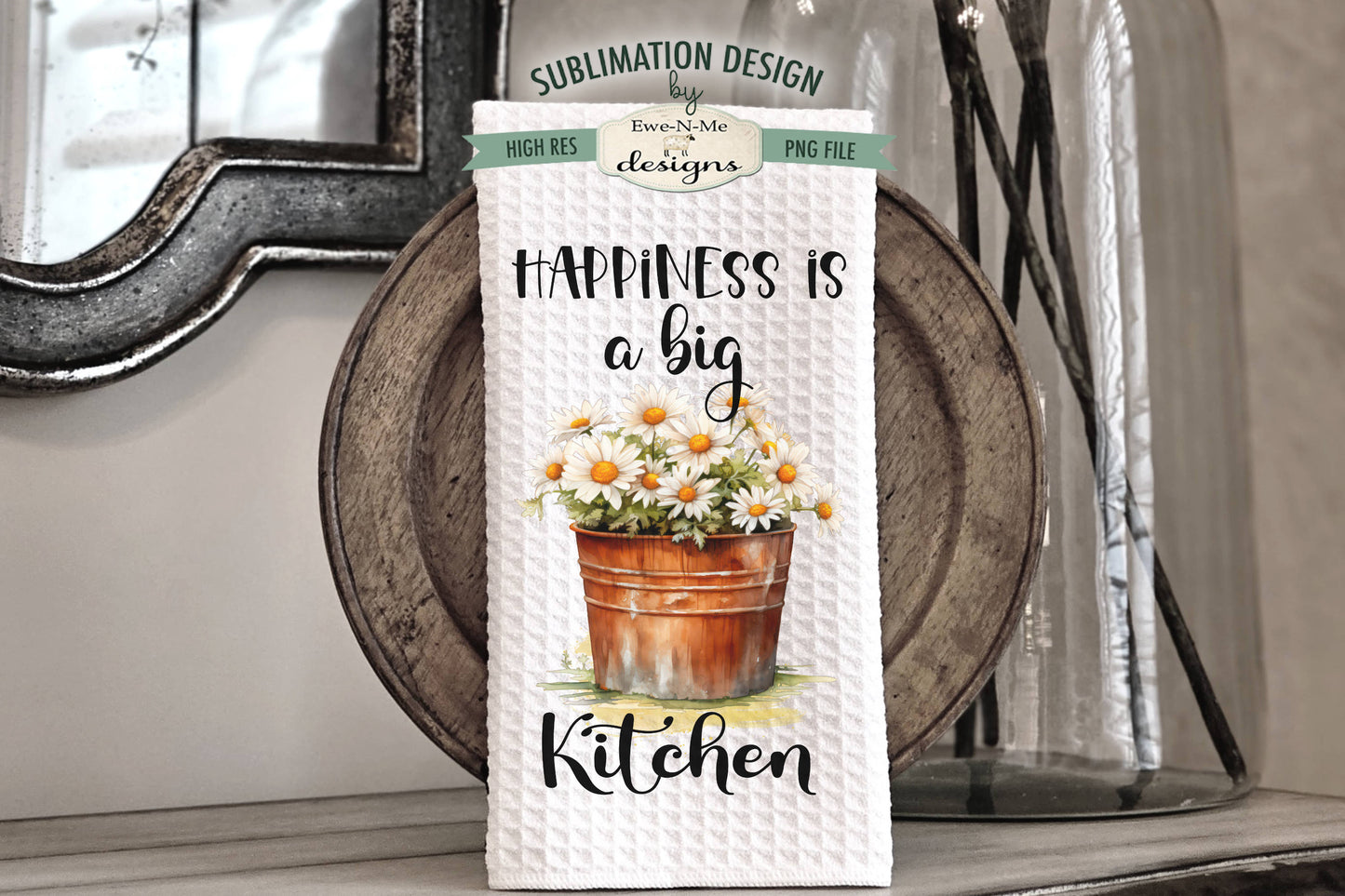 Rustic Flowers In Buckets - Bundle of 5 - Kitchen Towel Sublimation Designs