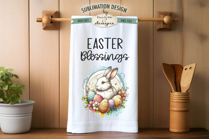 Easter Blessings Bunny with Eggs - Kitchen Towel Sublimation Designs