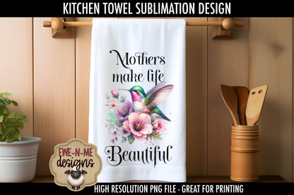 Mothers Day Hummingbird Flowers - Kitchen Towel Sublimation Designs