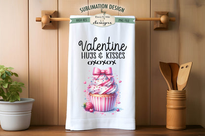 Valentine Cupcakes Hugs Kisses - Kitchen Towel Sublimation Designs