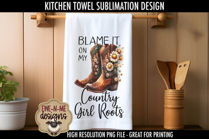 Cowgirl Boots with Daisy Country Girl - Kitchen Towel Sublimation Designs
