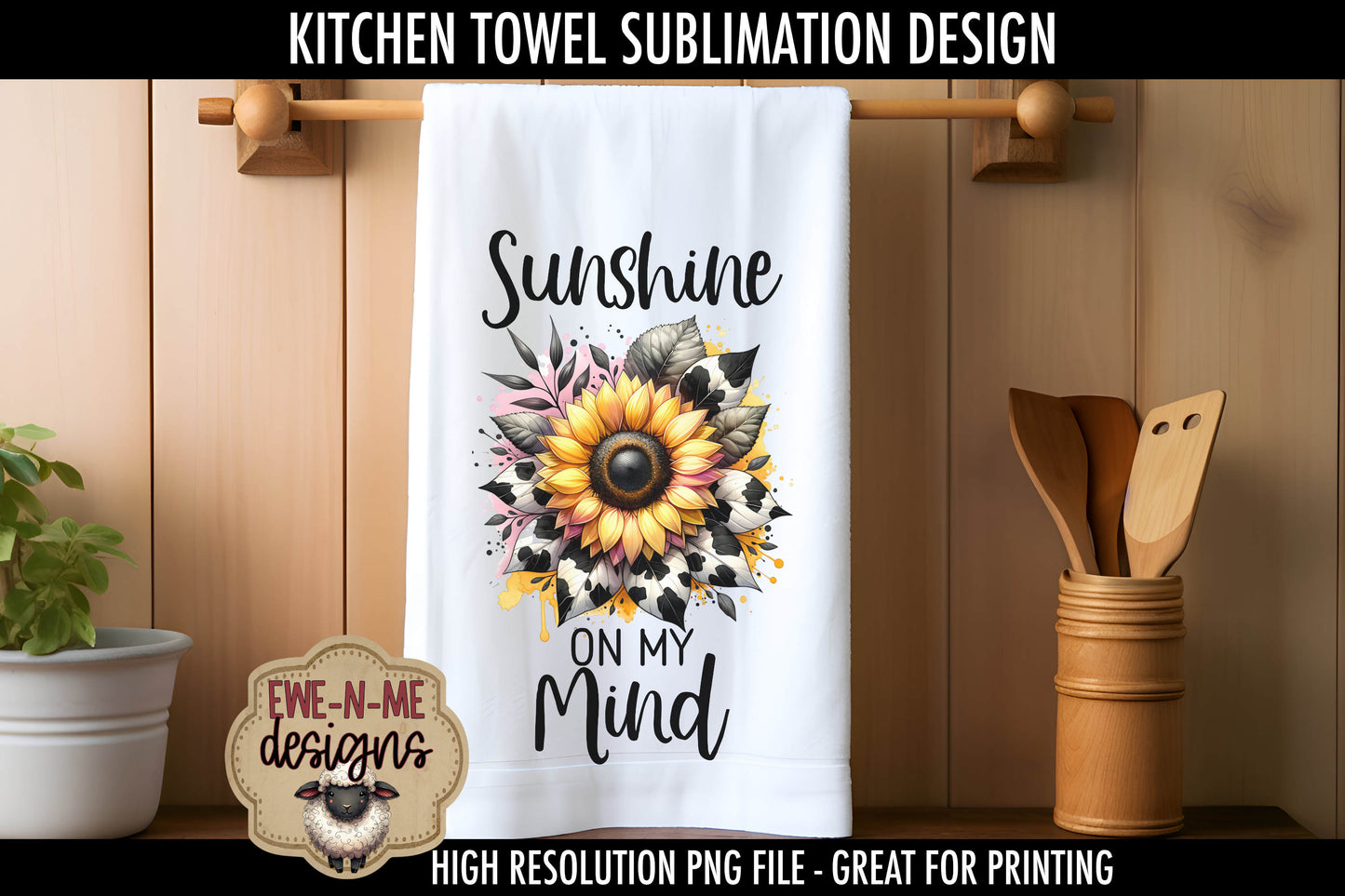 Cow Print Sunflowers -  Kitchen Towel Sublimation Designs