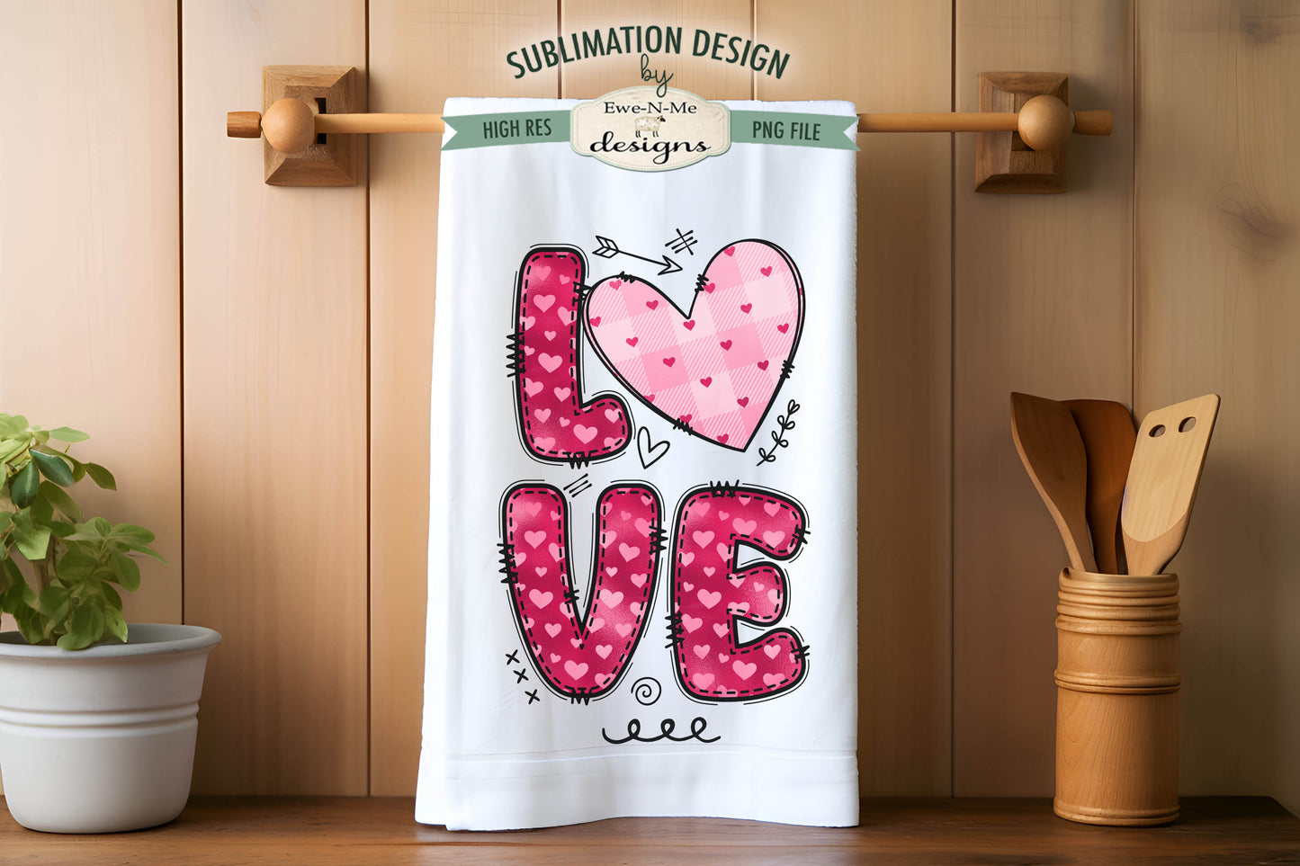 Valentine Love Hearts and Doodle Letters - Kitchen Towel Sublimation Designs