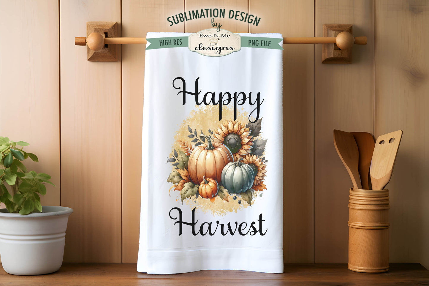 Harvest Pumpkins and Sunflowers - Kitchen Towel Sublimation Designs