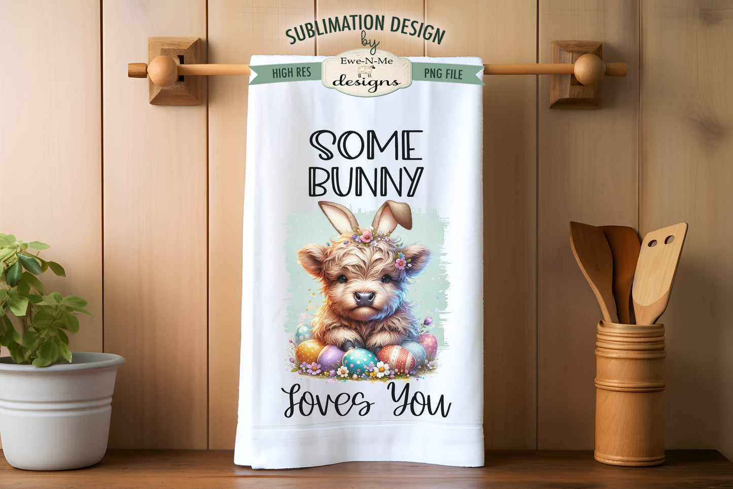 Easter Highland Cows Bunny Ears - Kitchen Towel Sublimation Designs