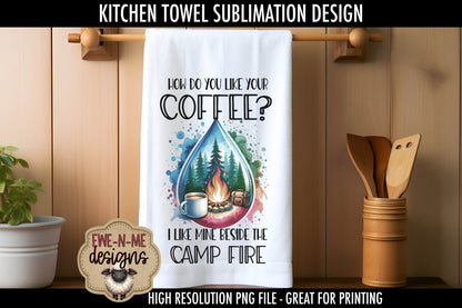 Coffee and Camping Camp Fire - Kitchen Towel Sublimation Designs