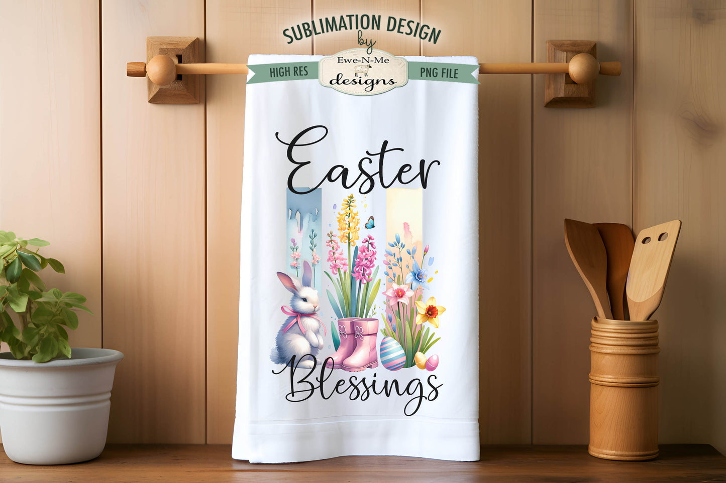 Easter Brush Stroke Spring Flowers - Kitchen Towel Sublimation Designs
