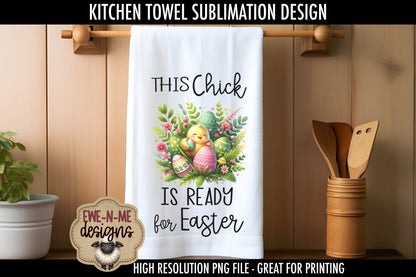 Easter Chick With Decorated Eggs - Kitchen Towel Sublimation Designs