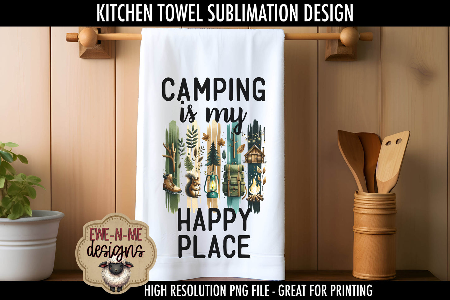 Camping Brushstrokes Fathers Day - Kitchen Towel Sublimation Designs