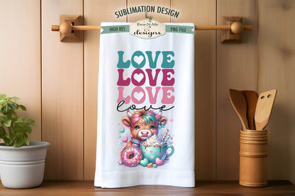 Valentine Highland Hello Love - Kitchen Towel Sublimation Designs