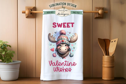 Valentine Wishes Moose - Kitchen Towel Sublimation Designs