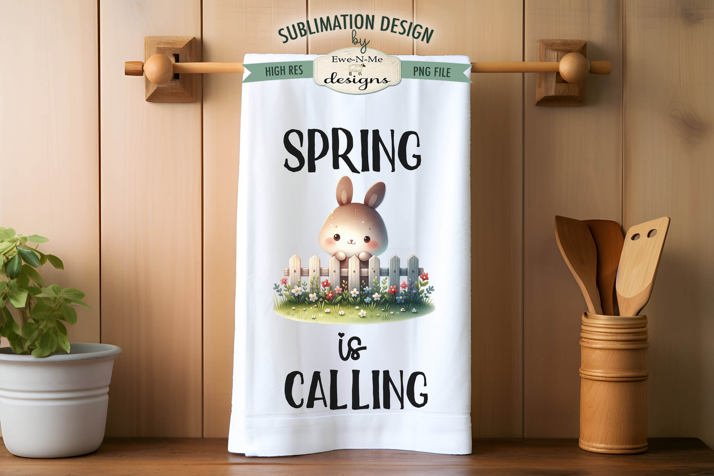 Spring Easter Bunnies with Fence - Kitchen Towel Sublimation Designs