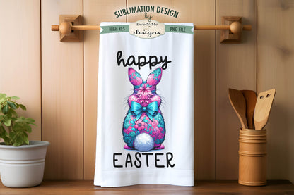 Floral Easter Bunnies with Fluffy Tail - Kitchen Towel Sublimation Designs