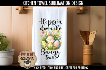 Easter Bunny With Decorated Eggs - Kitchen Towel Sublimation Designs