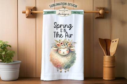 Cute Spring Sheep with Flowers - Kitchen Towel Sublimation Designs