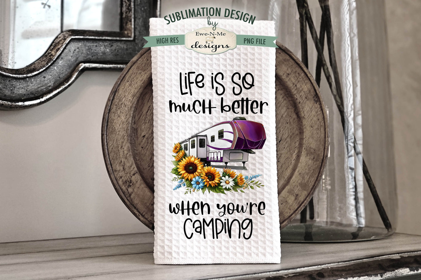 Fifth Wheel Campers with Flowers - Bundle of 5 - Kitchen Towel Sublimation Designs