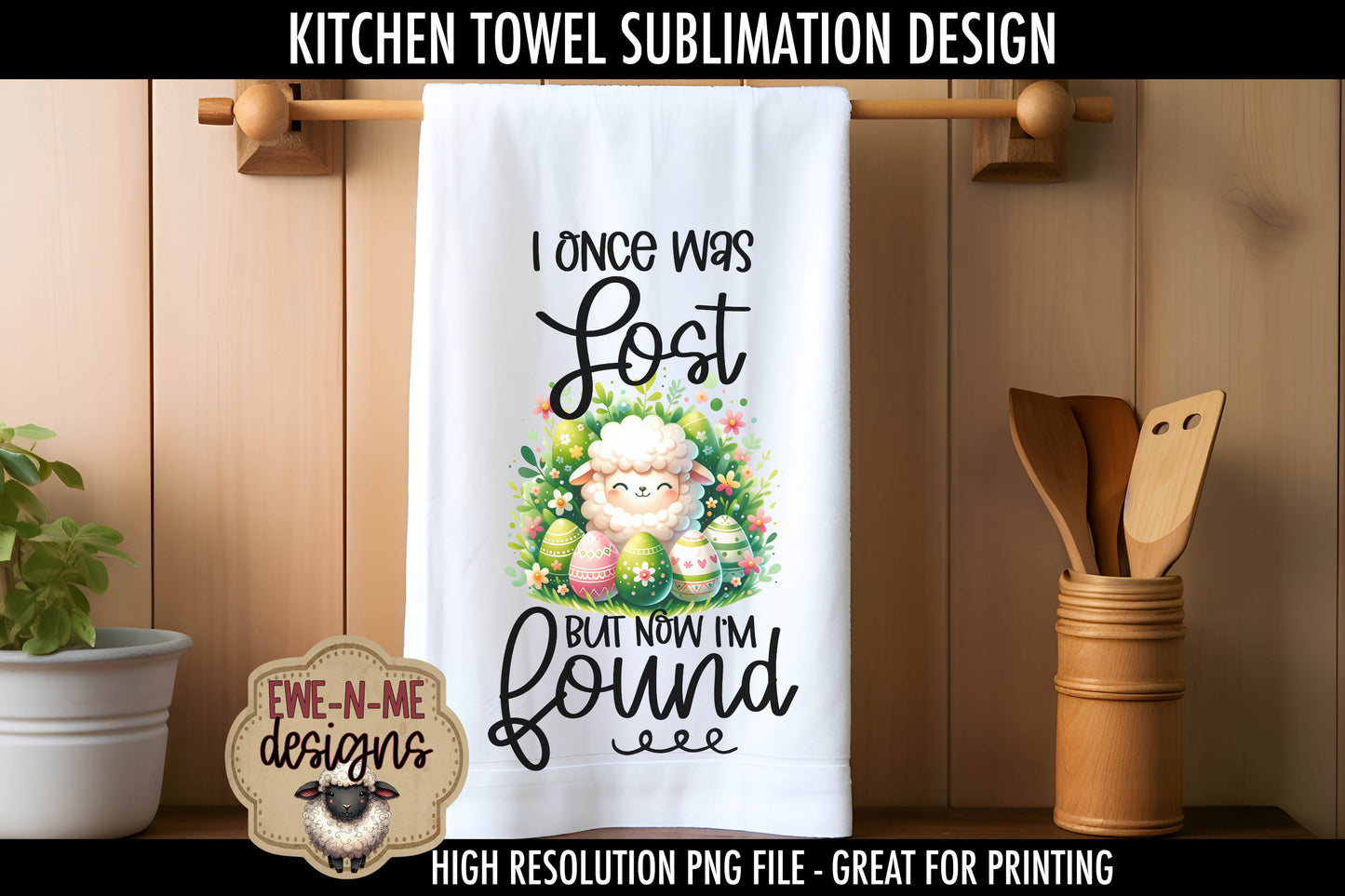 Easter Sheep With Decorated Eggs - Kitchen Towel Sublimation Designs