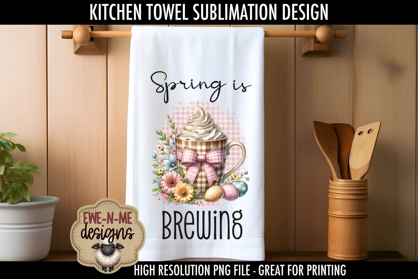 Plaid Spring Mugs With Easter Eggs - Kitchen Towel Sublimation Designs