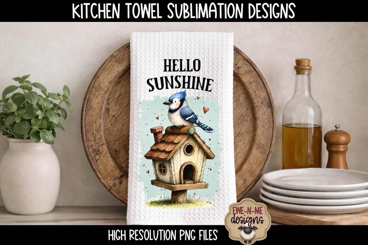 Birds and Bird Houses - Bundle of 5 - Kitchen Towel Sublimation Designs