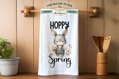 Spring Easter Bunny in Overalls - Kitchen Towel Sublimation Designs