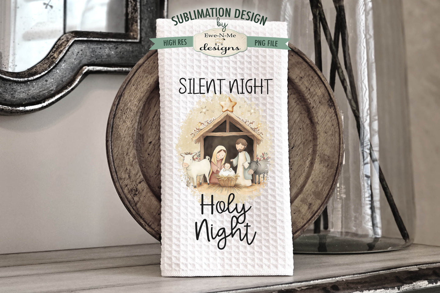 Nativity Silent Night Themed - Bundle of 5 - Kitchen Towel Sublimation Designs