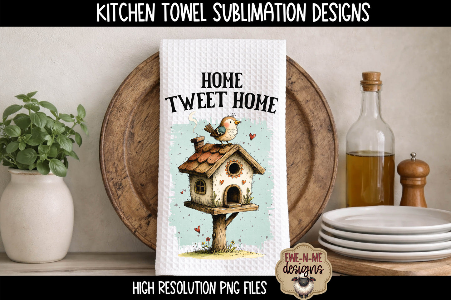 Birds and Bird Houses - Bundle of 5 - Kitchen Towel Sublimation Designs