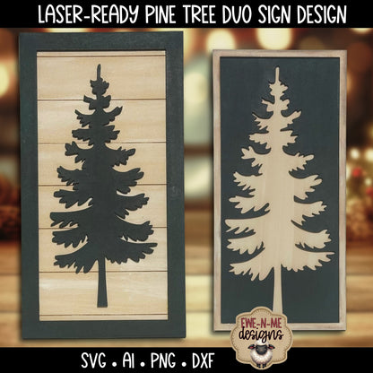 Woodland Pine Tree Sign Duo Design | Laser Cut SVG