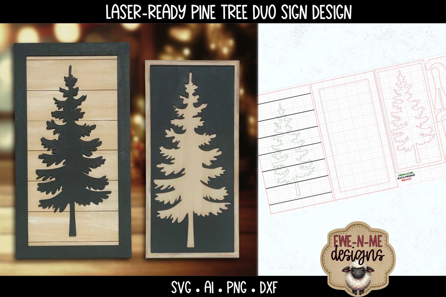 Woodland Pine Tree Sign Duo Design | Laser Cut SVG