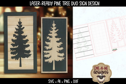Woodland Pine Tree Sign Duo Design | Laser Cut SVG