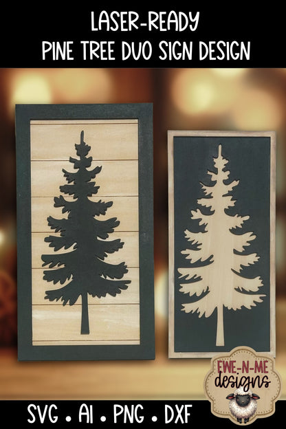 Woodland Pine Tree Sign Duo Design | Laser Cut SVG